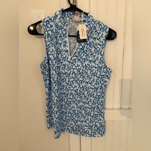 Tommy Bahama Blue and White Coral Print Top
